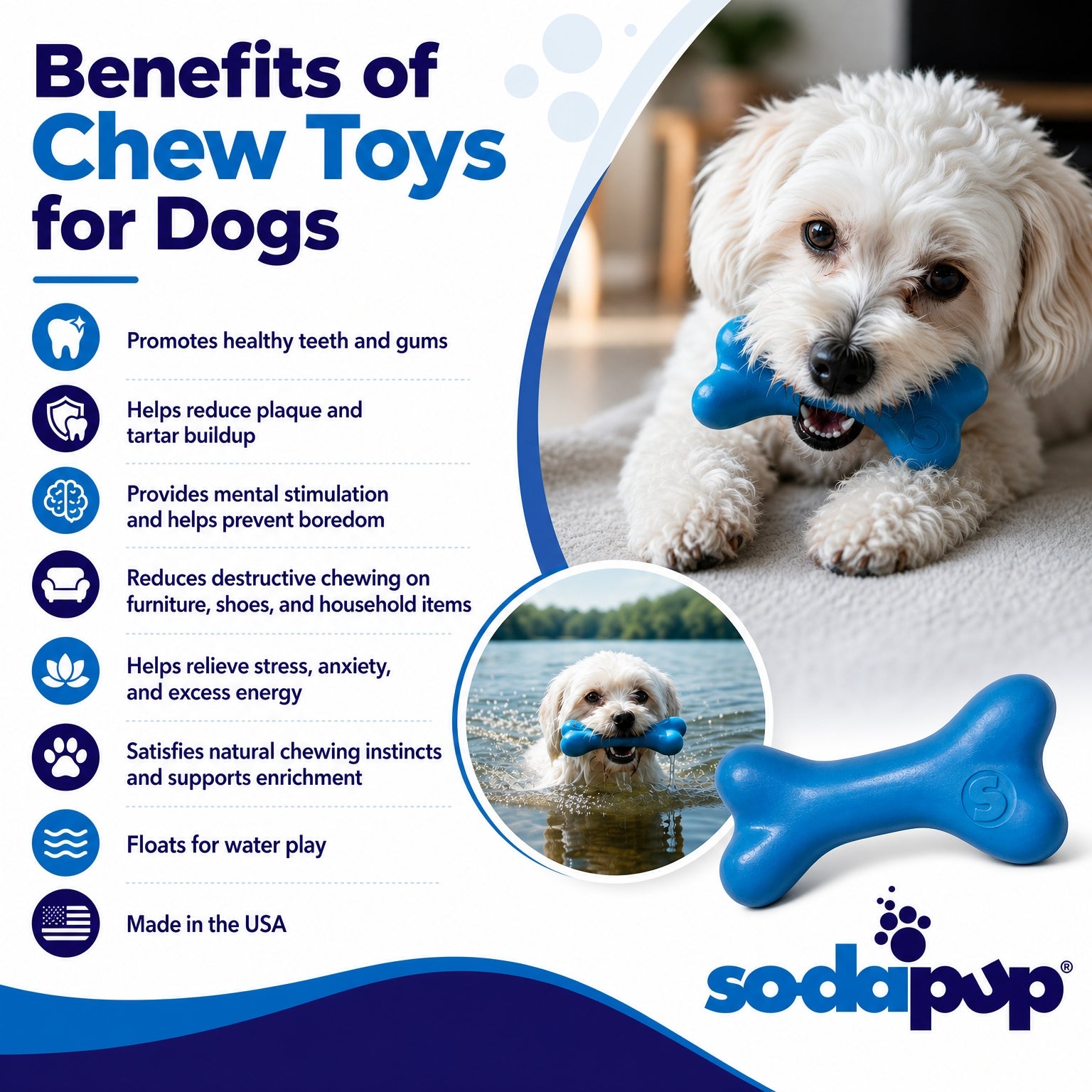 PUP-X Rubber Bone Dog Toy - Durable, Floats, Chew Toy for Large Dogs | USA - SodaPup/True Dogs, LLC