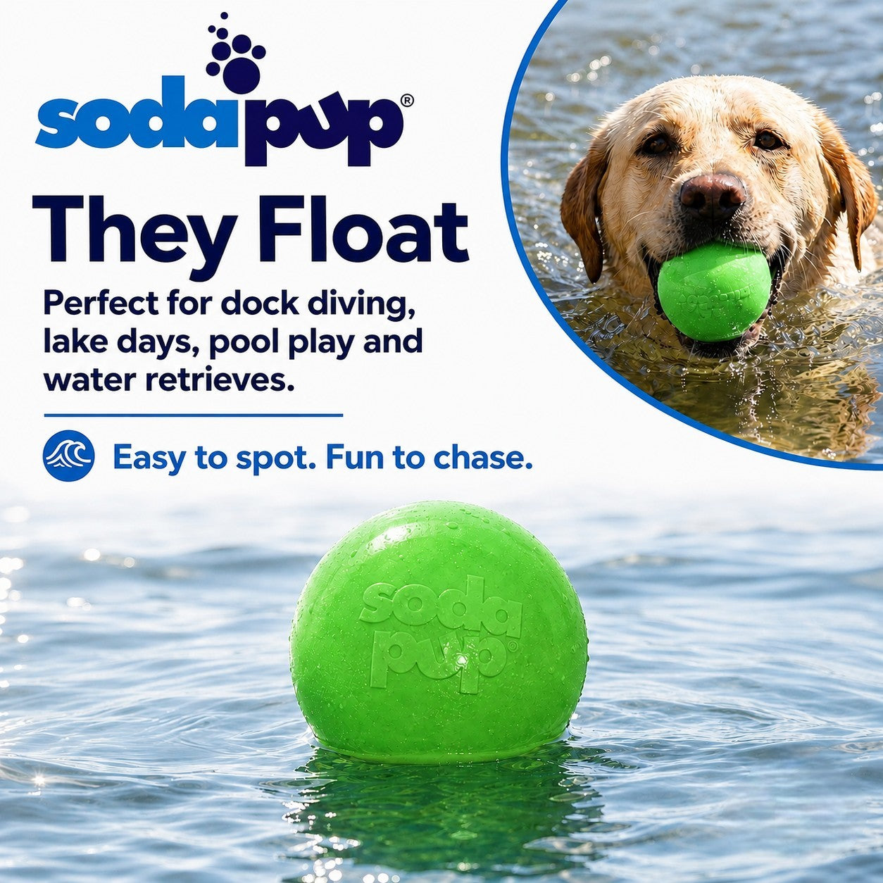 Green Glitter Ball 2-Pack Dog Toy | Soft PUP-X Rubber Floating Fetch Ball with Treat Dispenser | USA Made - SodaPup/True Dogs, LLC