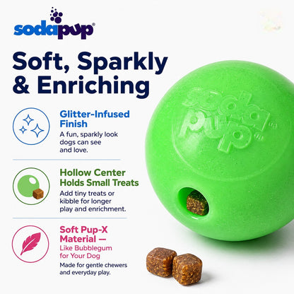 Green Glitter Ball 2-Pack Dog Toy | Soft PUP-X Rubber Floating Fetch Ball with Treat Dispenser | USA Made - SodaPup/True Dogs, LLC