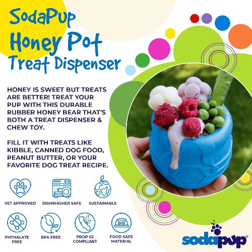 SodaPup Honey Pot Dog eCup Treat Dispenser | Durable PUP-X Rubber Enrichment Toy USA Made
