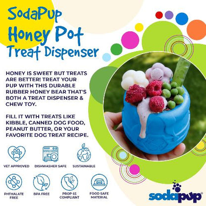 SodaPup Honey Pot Dog eCup Treat Dispenser | Durable PUP-X Rubber Enrichment Toy USA Made
