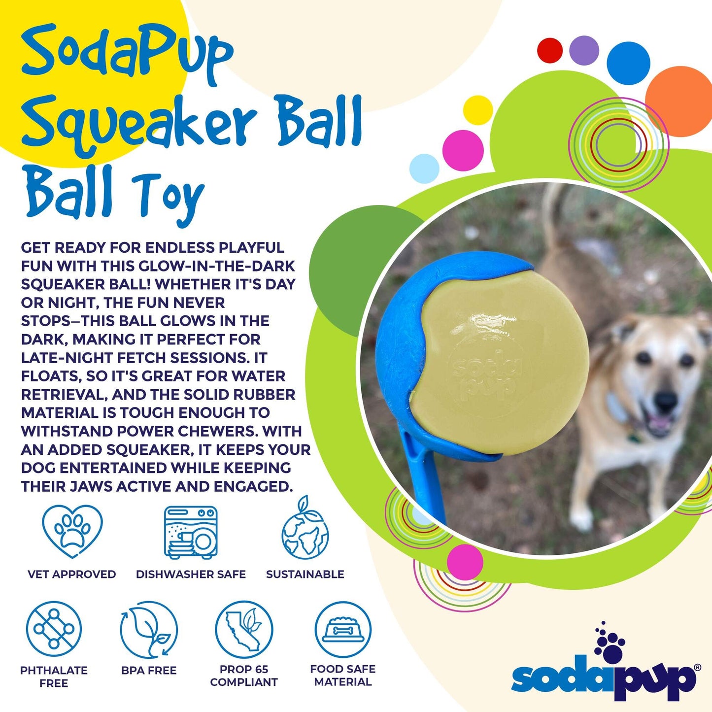 Squeak Ball - Glow in the Dark - Durable Squeaky Dog Toy, Floats, Chew Toy | USA Made
