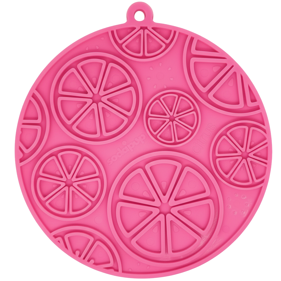 SodaPup Citrus Design eMat Enrichment Lick Mat Dogs Cats Suction Cups | USA Made Pink
