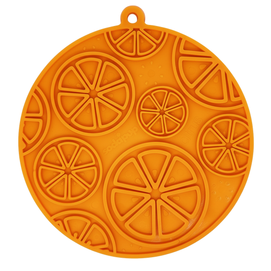 SodaPup Citrus Design eMat Enrichment Lick Mat Dogs Cats Suction Cups | USA Made Orange