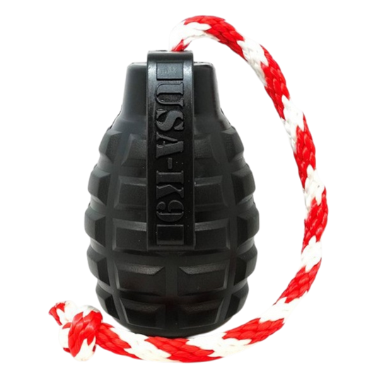 SodaPup USA-K9 Magnum Grenade Black Rubber Chew Toy Extreme Chewers | USA Made LARGE REWARD