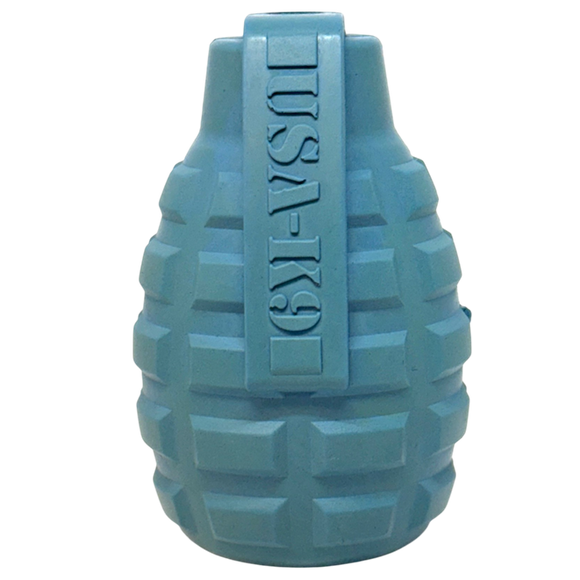 USA-K9 Grenade eDispenser Durable Rubber Chew Toy & Treat Dispenser - Steel Blue