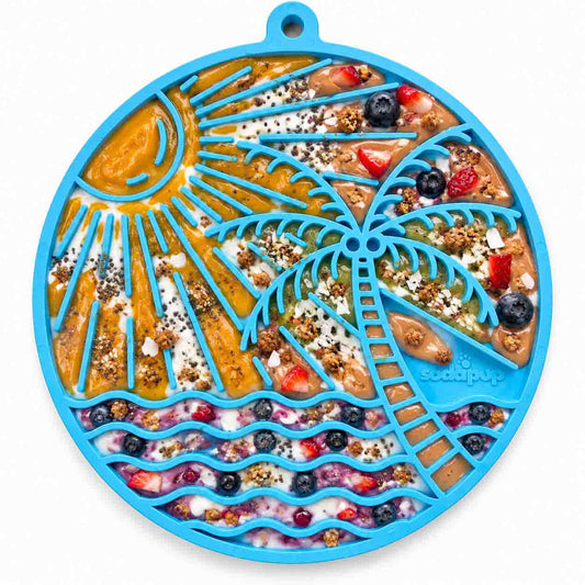 Sun n' Sea eMat - Enrichment Lick Mat For Dogs and Cats - With Suction Cups - Beach Design | USA Made