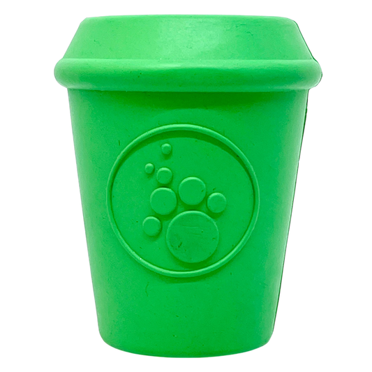 SodaPup Coffee Cup Rubber Dog Chew Toy Power Chewers | Treat Dispenser USA Made Large GREEN