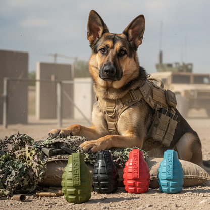 SodaPup USA-K9 Grenade Shaped eDispenser Durable Dog Chew Toy & Treat Dispenser Magnum Black