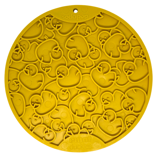 SodaPup Rubber Duckies emat Enrichment Lick Mat Dogs Cats Suction Cups | Bath Time Design USA Made Yellow E-Mat