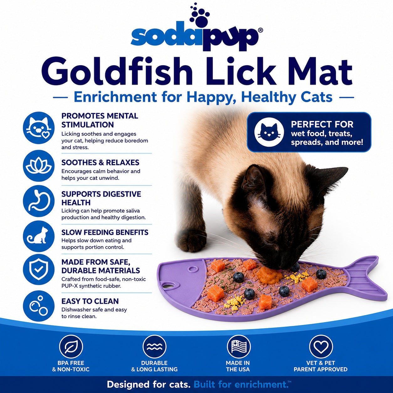SodaPup Goldfish eMat Cat Lick Mat | Fish-Shaped Enrichment Feeder