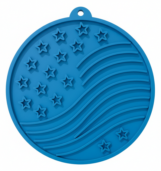 SodaPup USA-K9 Stars Stripes Design eMat Enrichment Lick Mat Dogs Cats Suction Cups | USA Made light blue