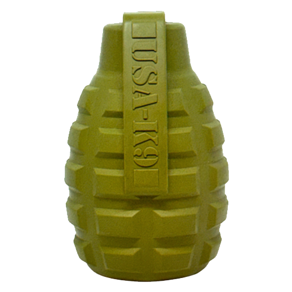 SodaPup USA-K9 Grenade Shaped eDispenser Durable Dog Chew Toy & Treat Dispenser Army Green LARGE