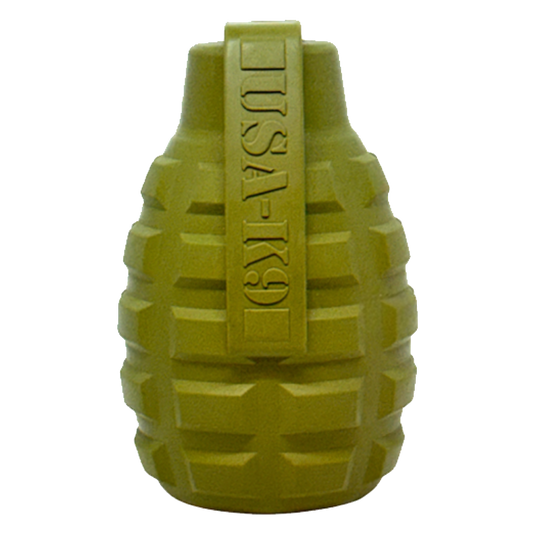 SodaPup USA-K9 Grenade Shaped eDispenser Durable Dog Chew Toy & Treat Dispenser Army Green LARGE