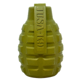 Green dog toy shaped like a grenade with 'USA-K9' branding on a white background