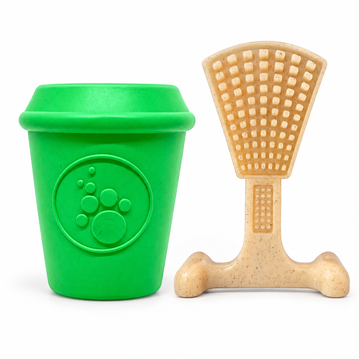 Brunch Buddies (2-pack) — Large Coffee Cup Treat Dispenser - GREEN, Waffle Tower eChew Toy
