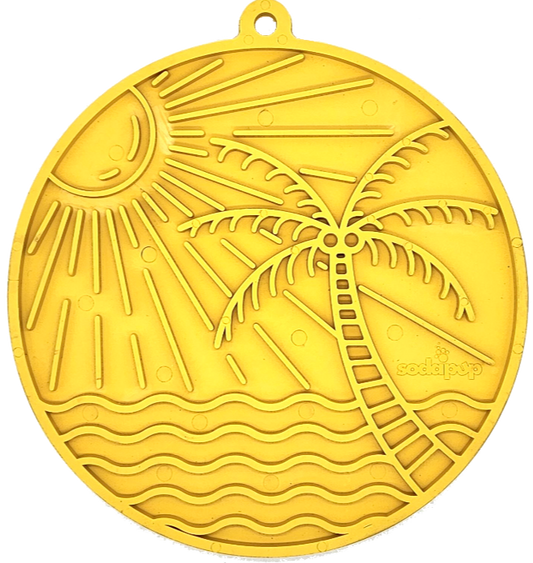 SodaPup Sun n' Sea eMat Enrichment Lick Mat Dogs Cats Suction Cups Beach Design | USA Made n Yellow