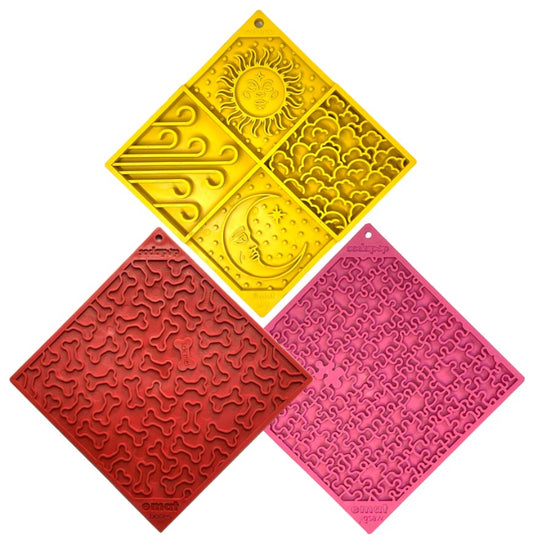 SodaPup Triple Texture eMat Bundle Jigsaw, Sky & Bones Lick Mat 3-Pack Yellow / Red E-Mat Jigsaw Puzzle Pink