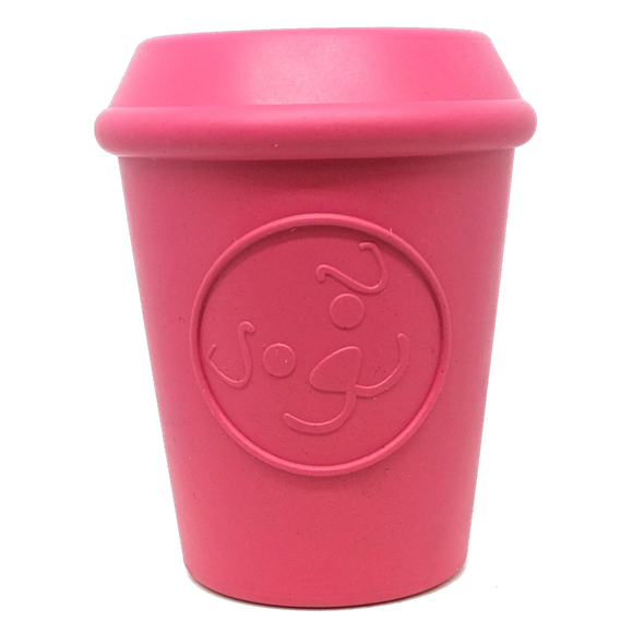 Coffee Cup Durable Rubber Chew Toy and Treat Dispenser - pink