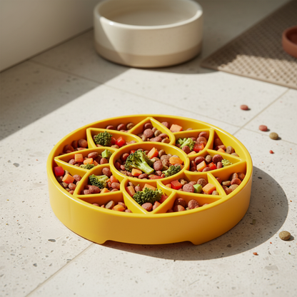 SodaPup Sunflower Softie eTray Slow Feeder Dog Bowl | Soft Shallow Lick Mat Yellow & Purple USA Made