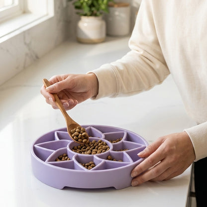 SodaPup Sunflower Softie eTray Slow Feeder Dog Bowl | Soft Shallow Lick Mat Yellow & Purple USA Made