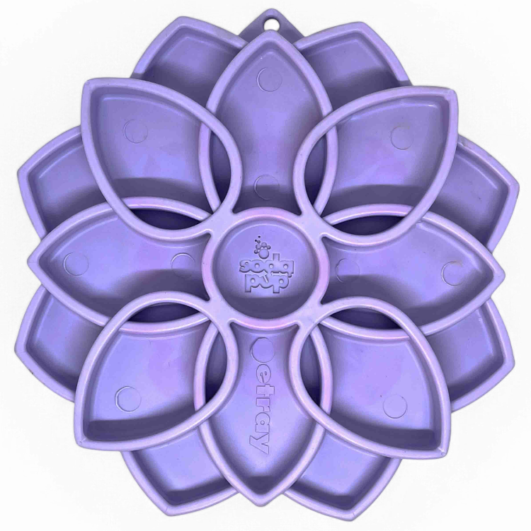 SodaPup Mandala Softie eTray Shallow Slow Feeder Dog Bowl Suction Cups | USA Made Pastel Purple