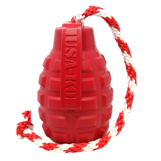 SodaPup USA-K9 Grenade Rubber Dog Chew Toy | K9 Handler Reward Blue USA Made LARGE RED