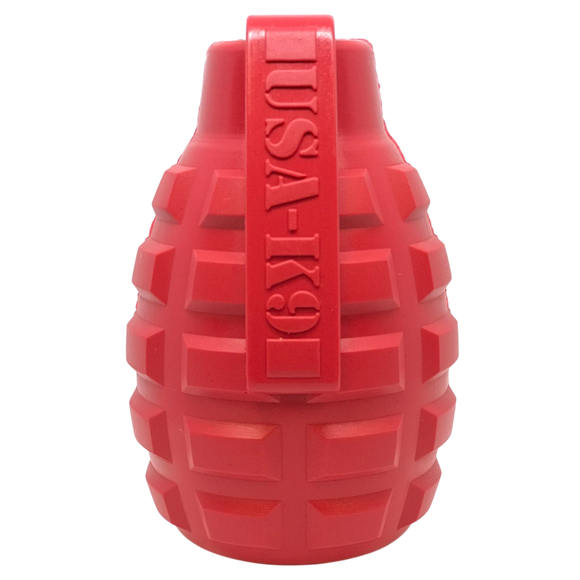 USA-K9 Grenade eDispenser Durable Rubber Chew Toy & Treat Dispenser - red