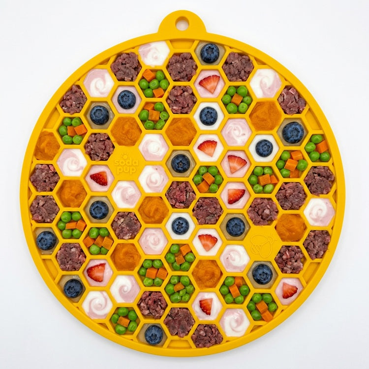 SodaPup Honeycomb Design emat Enrichment Lick Mat Dogs Cats Suction Cups | USA Made