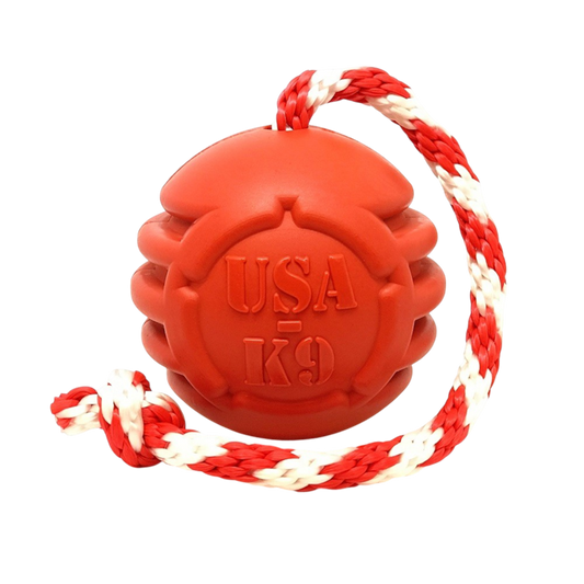 SodaPup USA-K9 Stars Stripes Rubber Dog Toy | K9 Handler Reward Red USA Made LARGE BALL