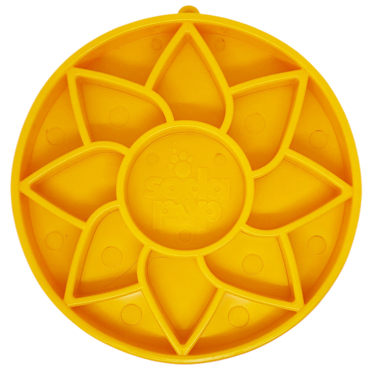 SodaPup Sunflower Softie eTray Slow Feeder Dog Bowl | Soft Shallow Lick Mat Yellow & Purple USA Made