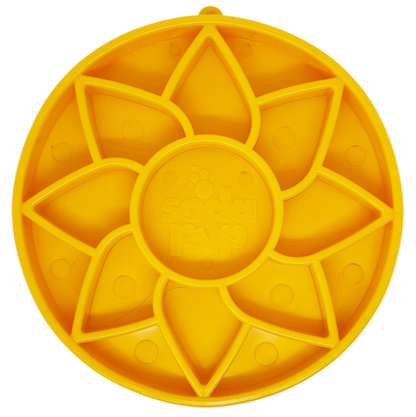 SodaPup Sunflower Softie eTray Slow Feeder Dog Bowl | Soft Shallow Lick Mat Yellow & Purple USA Made