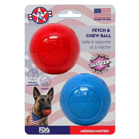 Glitter Ball 2-Pack Dog Toy | Soft Rubber Floating Fetch Ball with Treat Dispenser | USA Made