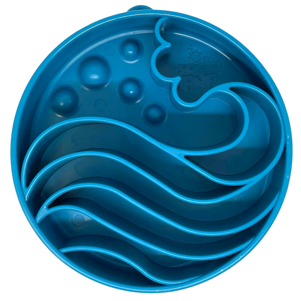 Blue SodaPup Wave eBowl deep slow feeder with a wave design