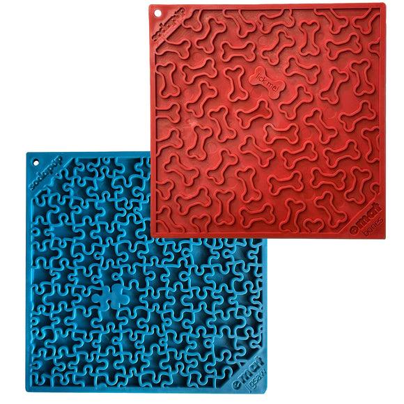 Large Blue Jigsaw & Large Red Bones eMat Lick Mat Bundle - SodaPup/True Dogs, LLC