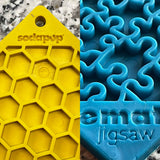 Large Blue Jigsaw & Large Yellow Honeycomb eMat Lick Mat Bundle - SodaPup/True Dogs, LLC