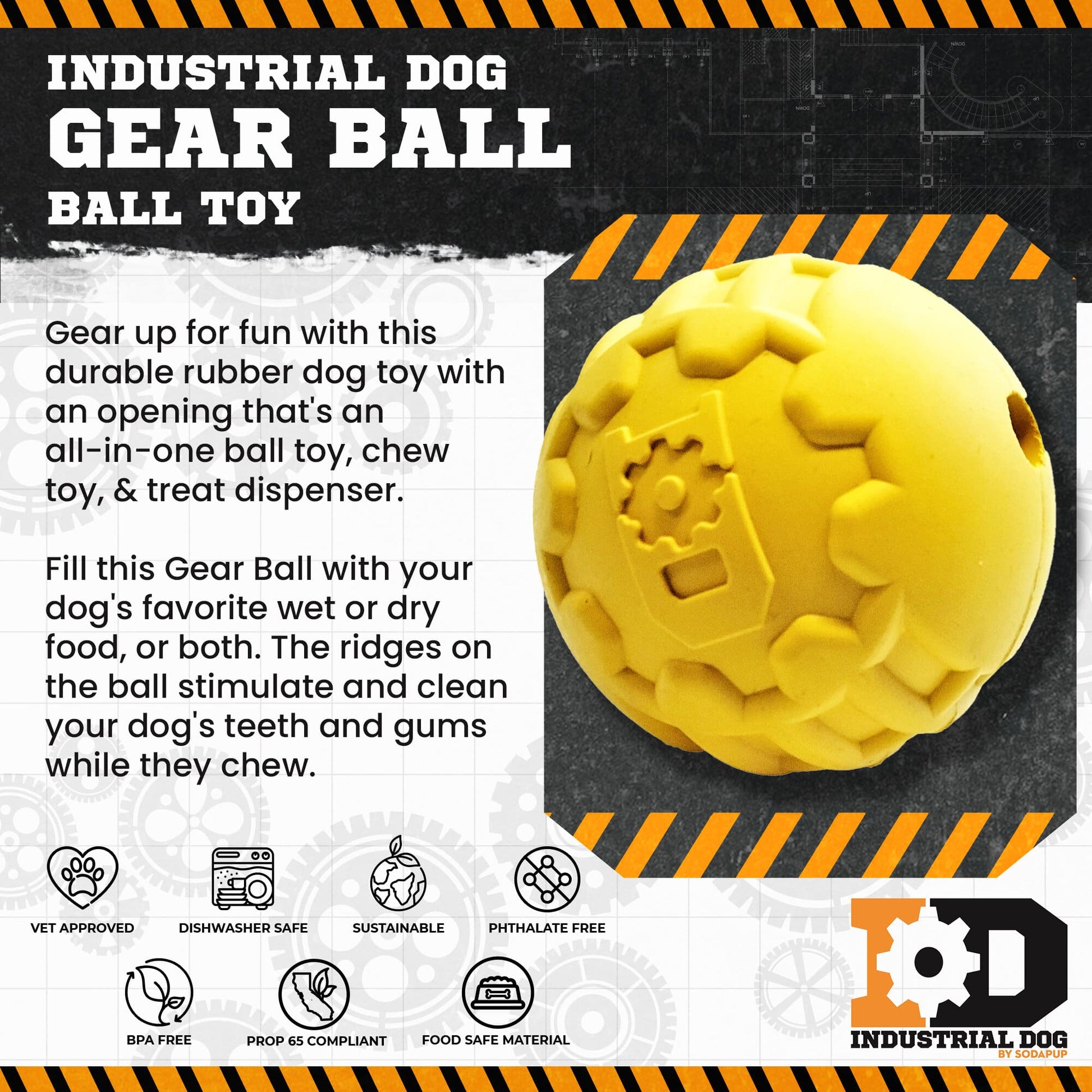 SodaPup Industrial Dog Ball Rubber Chew Toy Heavy Chewers | Yellow USA Made