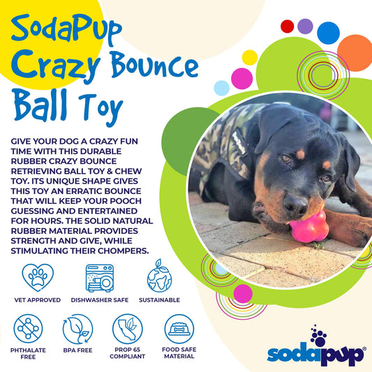 SodaPup Crazy Bounce Rubber Dog Chew Toy Power Chewers | Retrieving Ball USA Made