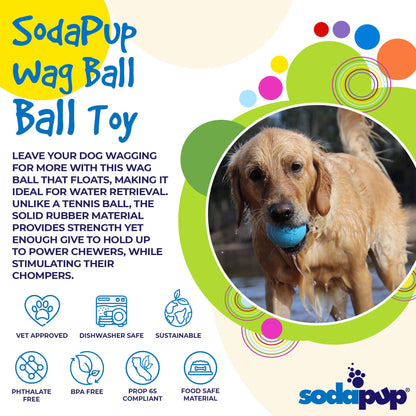 SodaPup Wag Ball Rubber Dog Chew Toy Heavy Chewers | Floating Fetch USA Made