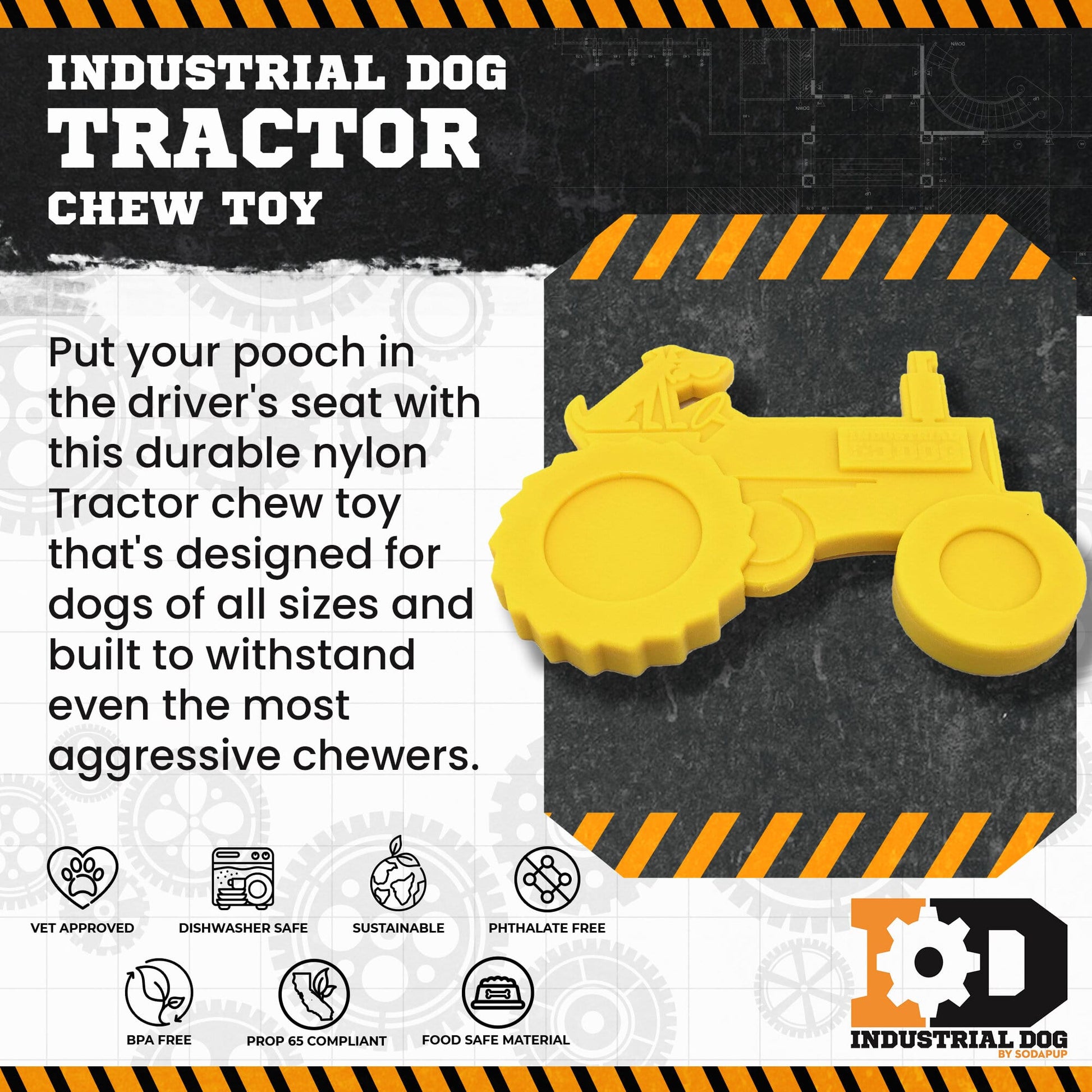 SodaPup Tractor Nylon Dog Toy Aggressive Chewers | USA Made