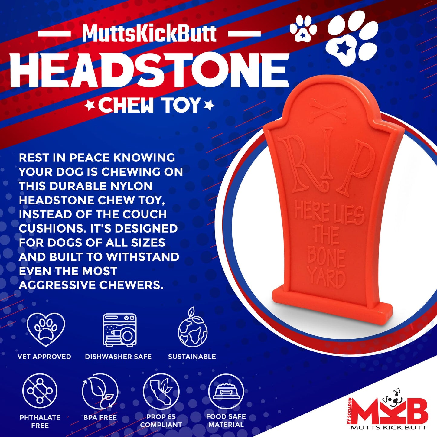 SodaPup Headstone Ultra Durable Nylon Dog Chew Toy