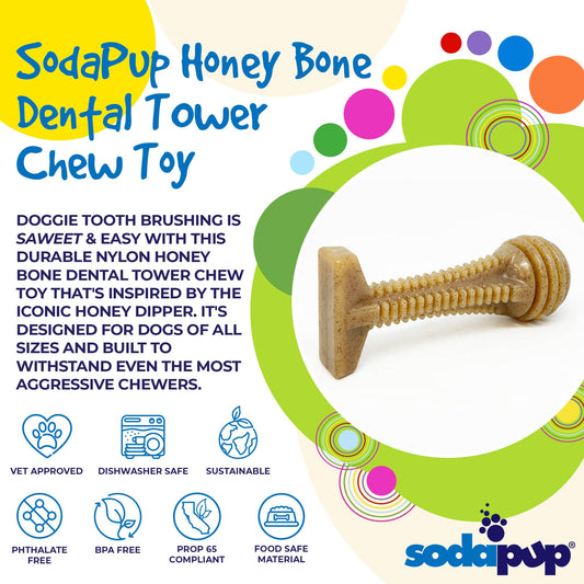 SodaPup Honey Bone Dental Tower Nylon Chew Toy Aggressive Chewers | USA Made