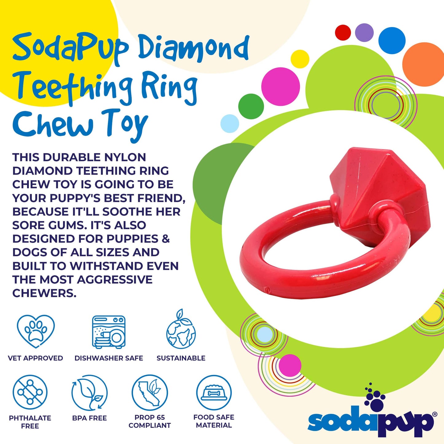 SodaPup Diamond Ring Nylon Teething Puppies | Durable & USA Made