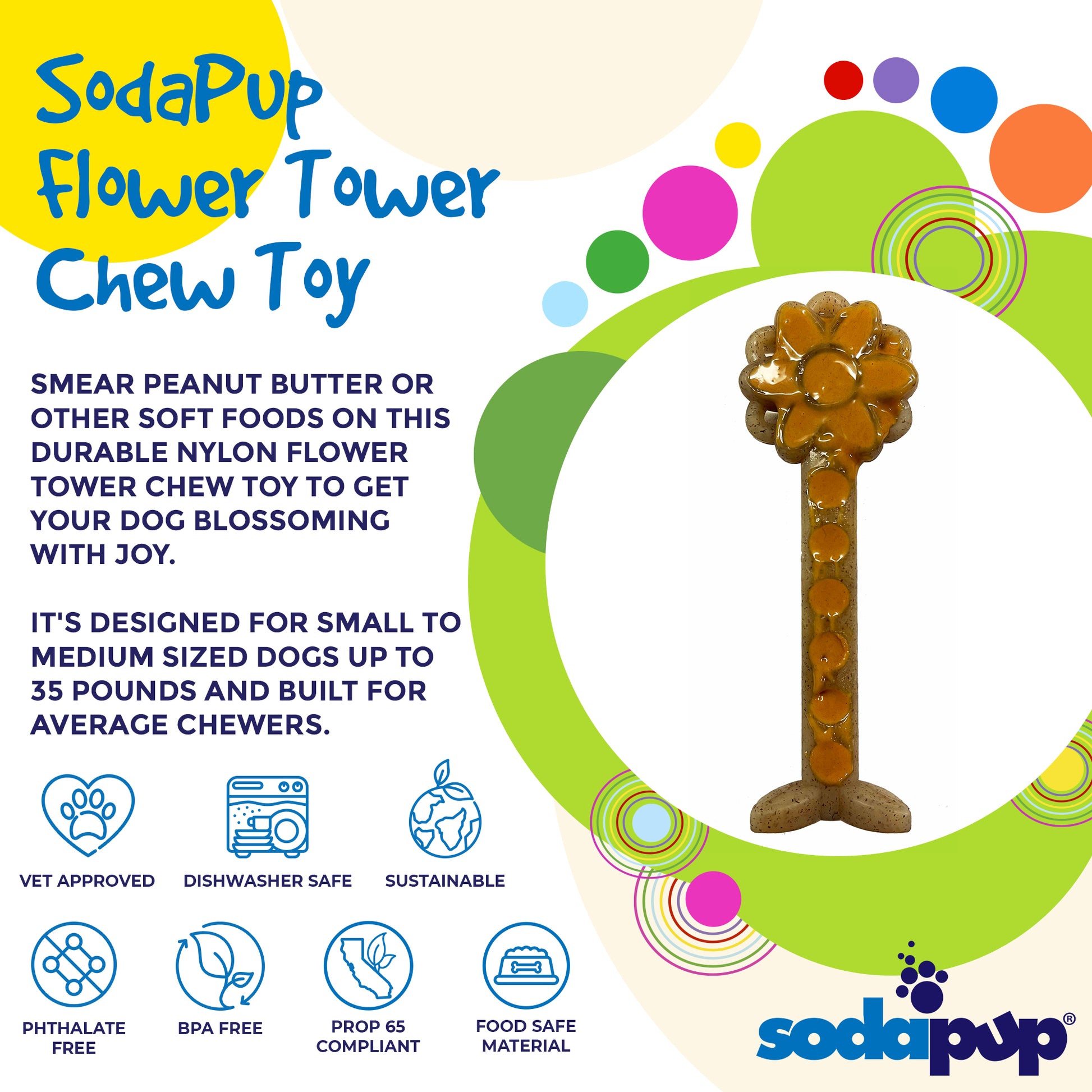 SodaPup Flower Tower Nylon Chew Toy Aggressive Chewers USA Made Enrichment