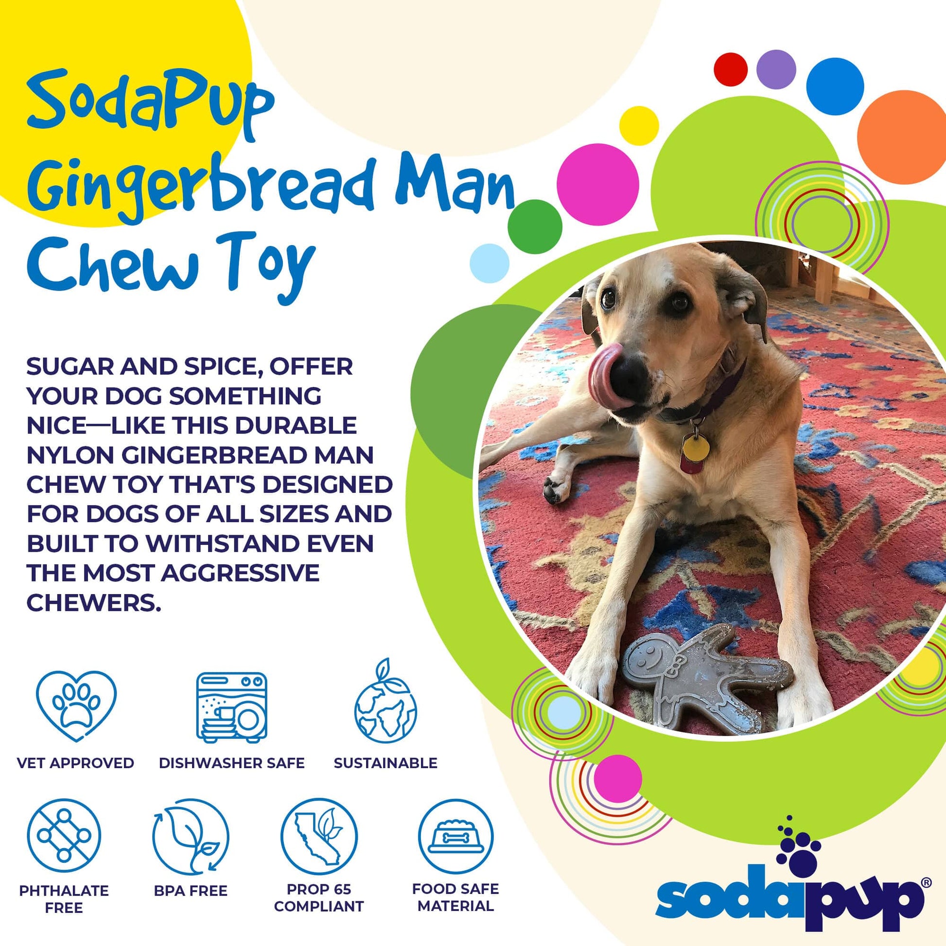 SodaPup Gingerbread Man Nylon Dog Chew Toy Aggressive Chewers | USA Made