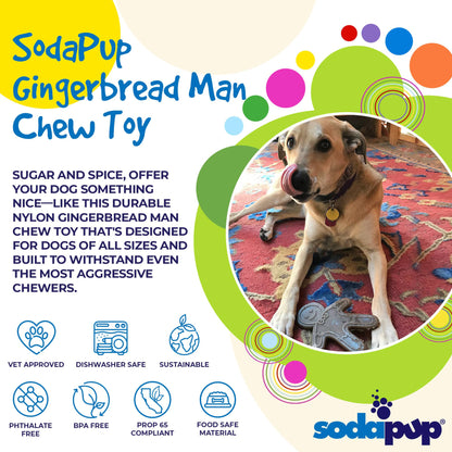 SodaPup Gingerbread Man Nylon Dog Chew Toy Aggressive Chewers | USA Made