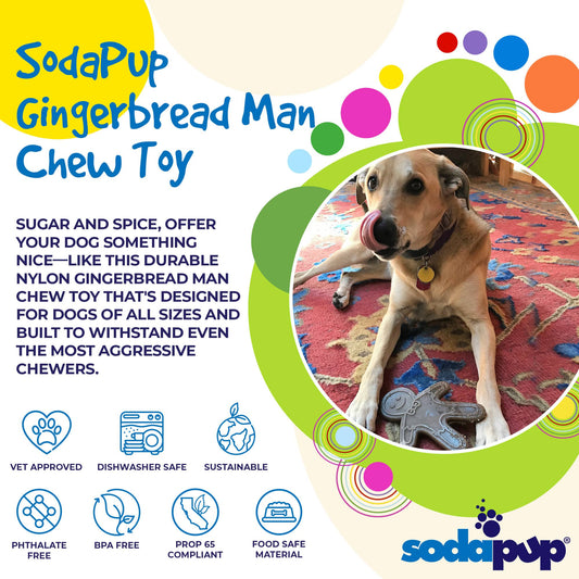 SodaPup Gingerbread Man Nylon Dog Chew Toy Aggressive Chewers | USA Made
