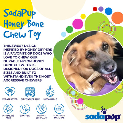 SodaPup Honey Bone Nylon Dog Toy Aggressive Chewers | Indestructible USA Made