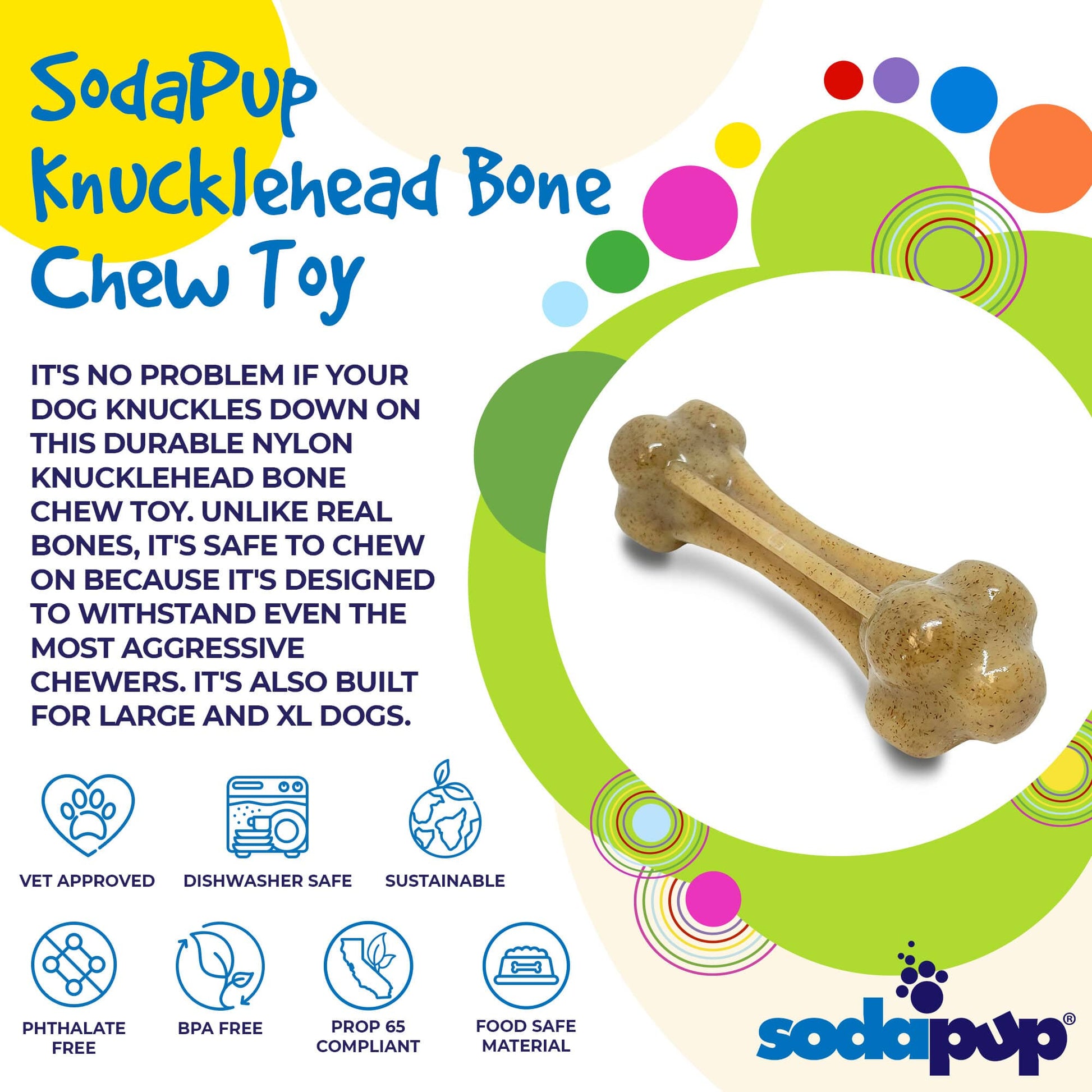 SodaPup Knuckle Bone Nylon Dog Chew Toy Aggressive Chewers | Made USA