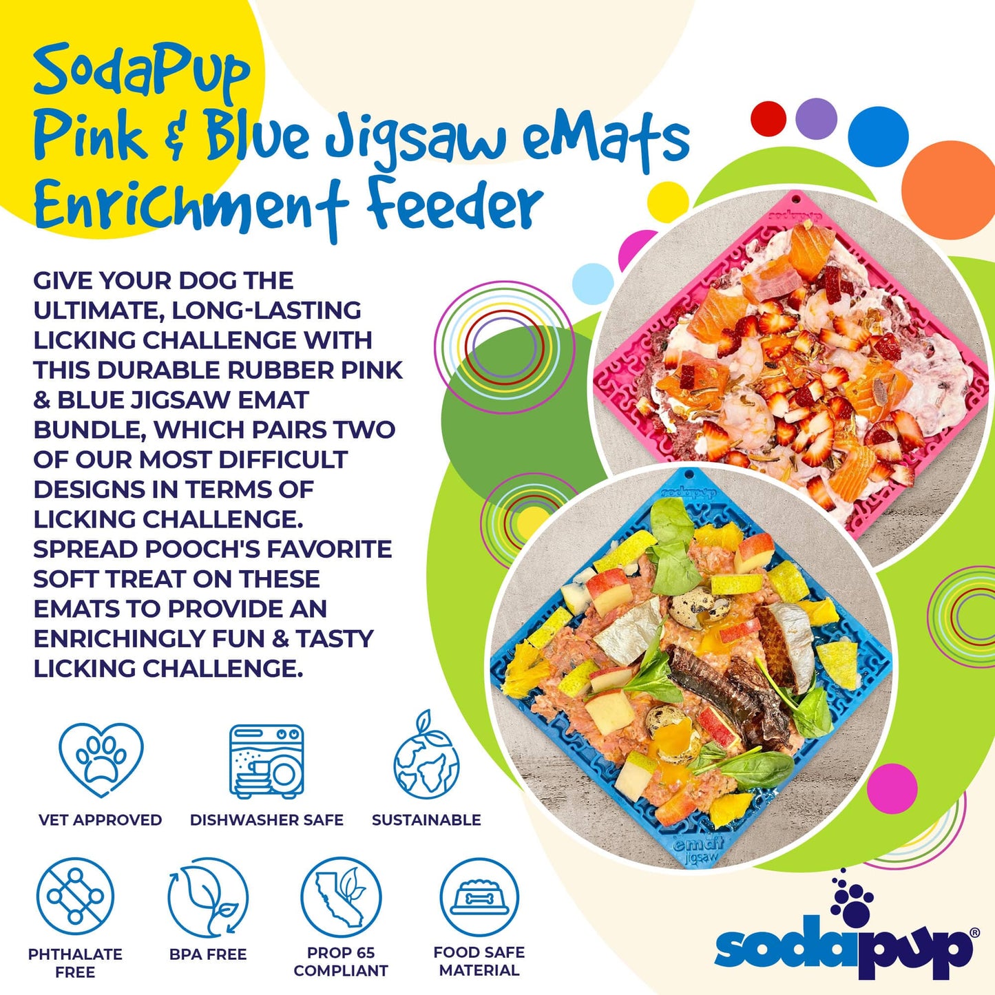 SodaPup Blue & Pink Jigsaw Dog Lick Mat Bundle | 2-Pack Large Puzzle eMat